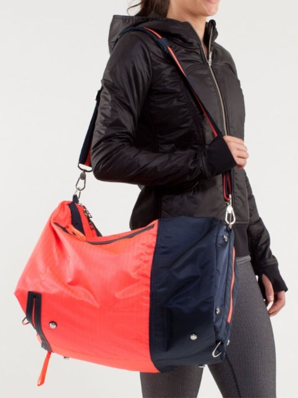 Lululemon Do It Up Gym Bag Neon Coral Navy Large Duffle Crossbody Travel Sport